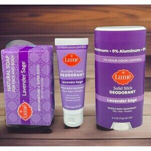 LAVENDER SAGE Bundle Full Solid Deodorant Mini Cream Deodorant Tube 5oz Bar Soap